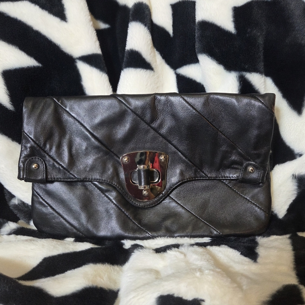 PELLE STUDIO Black Leather Envelope Clutch